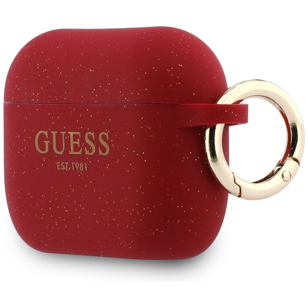iTok webáruház - Guess Guess Silicone Glitter Ring Case for AirPods Pro 3 (piros és csillámos) 3 Guess Silicone Glitter Ring Case for AirPods Pro 3 (piros és csillámos)
