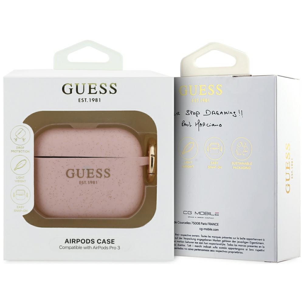 iTok webáruház - Guess Guess Silicone Glitter Ring Case for AirPods Pro 3 (rózsaszín) 4 Guess Silicone Glitter Ring Case for AirPods Pro 3 (rózsaszín)