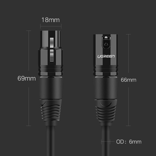 iTok webáruház - Ugreen Ugreen AV130 66717 XLR audio kábel, 2 m (fekete) 3 Ugreen AV130 66717 audio XLR (female) - XLR (male) cable for microphone / amplifier 2m (fekete)
