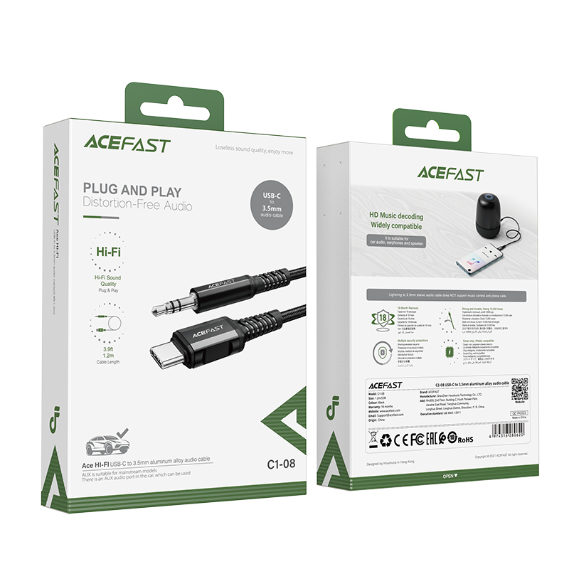 iTok webáruház - Acefast C1-08 USB-C – 3,5 mm AUX audiokábel, 1,2 m (fekete) 5 Acefast audio cable USB Type C (fekete)