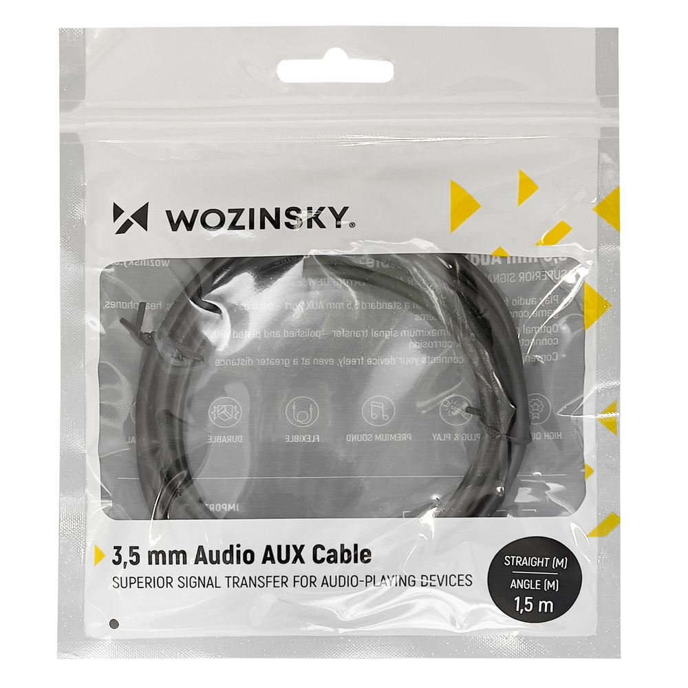 iTok webáruház - Wozinsky Wozinsky 3 m-es derékszögű AUX kábel, mini jack apa-apa – fekete 5 Wozinsky AUX Cable Right Angle (Male-Male) Mini Jack Cable 3m Black