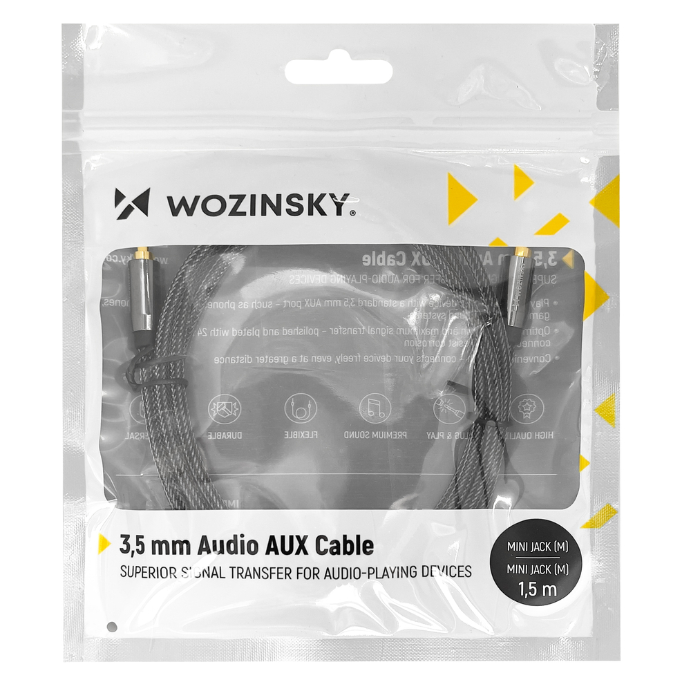 iTok webáruház - Wozinsky Wozinsky univerzális AUX kábel, 2× 3,5 mm-es mini jack, 1,5 m, fekete 6 Wozinsky universal mini jack cable 2x AUX cable 1.5 m black