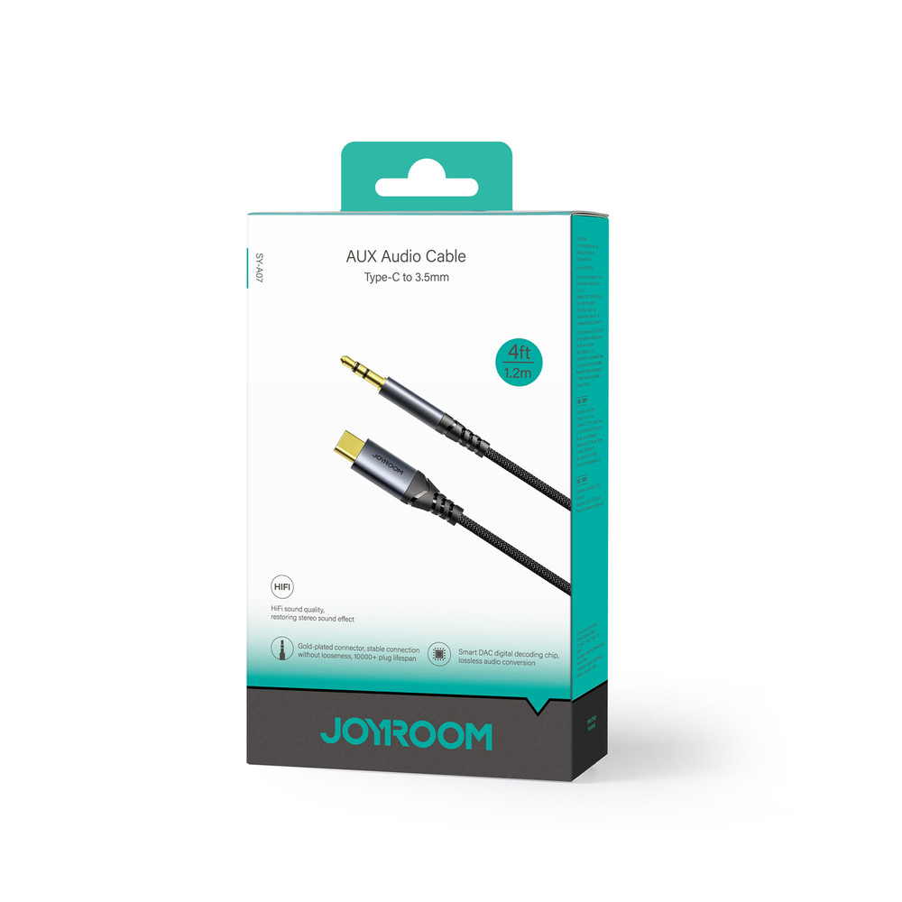 iTok webáruház - Joyroom Joyroom Audio Transfer Series SY-A07 AUX–USB-C kábel 1,2 m (fekete) 5 Joyroom Audio Transfer Series SY-A07 Mini Jack 3.5mm/USB-C Cable 1.2m (fekete)