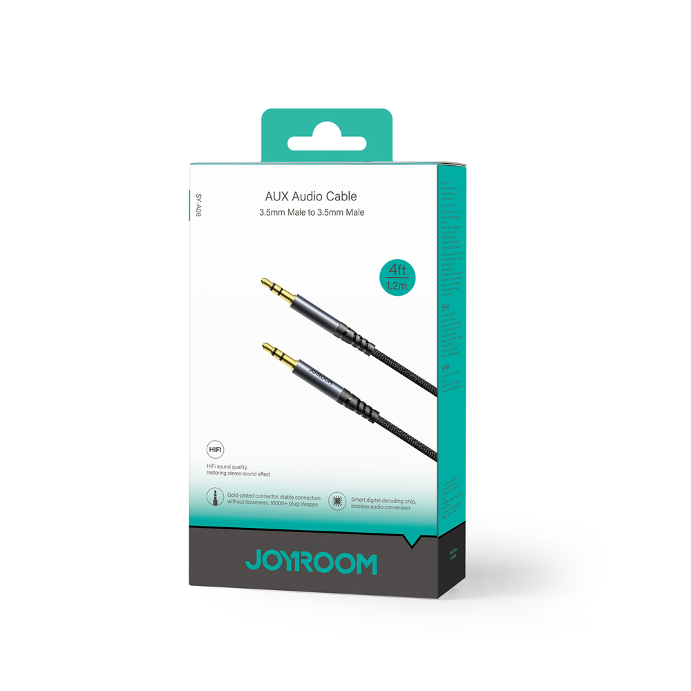 iTok webáruház - Joyroom Joyroom SY-A08 AUX sztereó audiokábel, 3,5 mm, 1,2 m, fekete 5 Joyroom stereo audio cable AUX 3.5 mm mini jack 1.2m black (SY-A08)