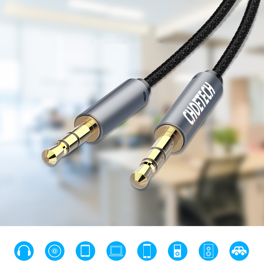 iTok webáruház - Choetech Choetech AUX002 AUX-kábel, 3,5 mm-es mini jack dugó-dugó, 1,2 m (fekete) 6 Choetech AUX002 cable mini jack 3.5mm (male) / mini jack 3.5mm (male) 1.2m (fekete)