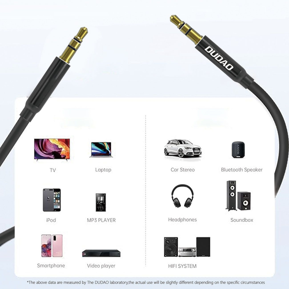 iTok webáruház - Dudao Dudao L12S AUX kábel, 3,5 mm mini jack, 1 m (fekete) 7 Dudao L12S AUX cable mini jack 3.5mm 1m 3-pole stereo (fekete)