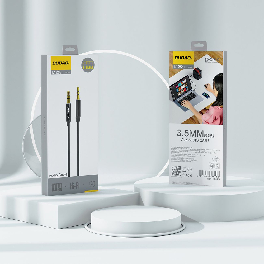iTok webáruház - Dudao Dudao L12S AUX kábel, 3,5 mm mini jack, 1 m (fekete) 8 Dudao L12S AUX cable mini jack 3.5mm 1m 3-pole stereo (fekete)