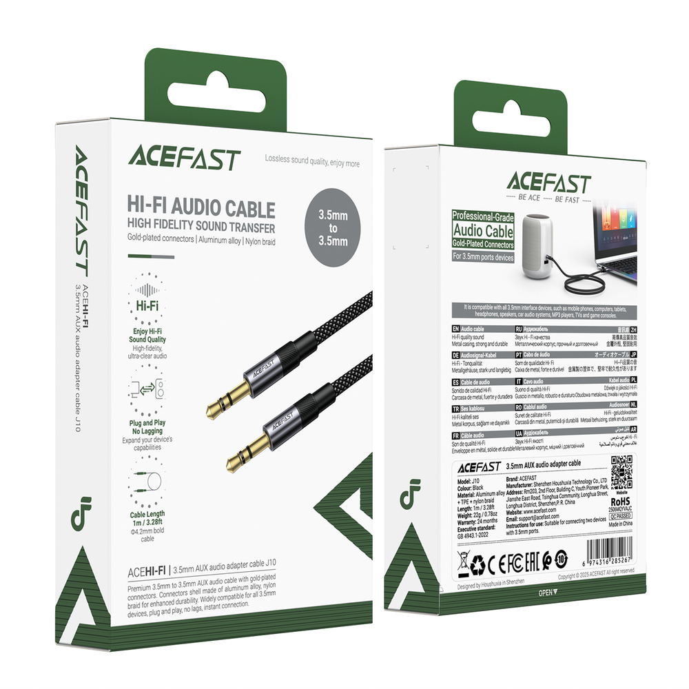 iTok webáruház - Acefast J10 AUX kábel mini jack 3,5 mm, 1 m (fekete) 5 Acefast J10 AUX cable mini jack 3.5mm 1m (fekete)
