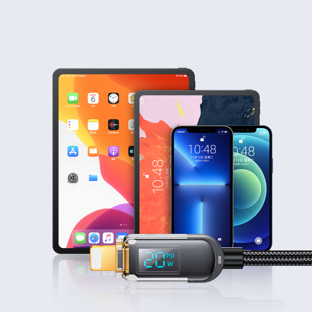iTok webáruház - Joyroom Joyroom A4 S-CL020A4 USB-C–Lightning kábel kijelzővel, 20 W, 1,2 m (fekete) 2 Joyroom A4 USB-C / Lightning Cable 20W 1.2m with display (fekete)