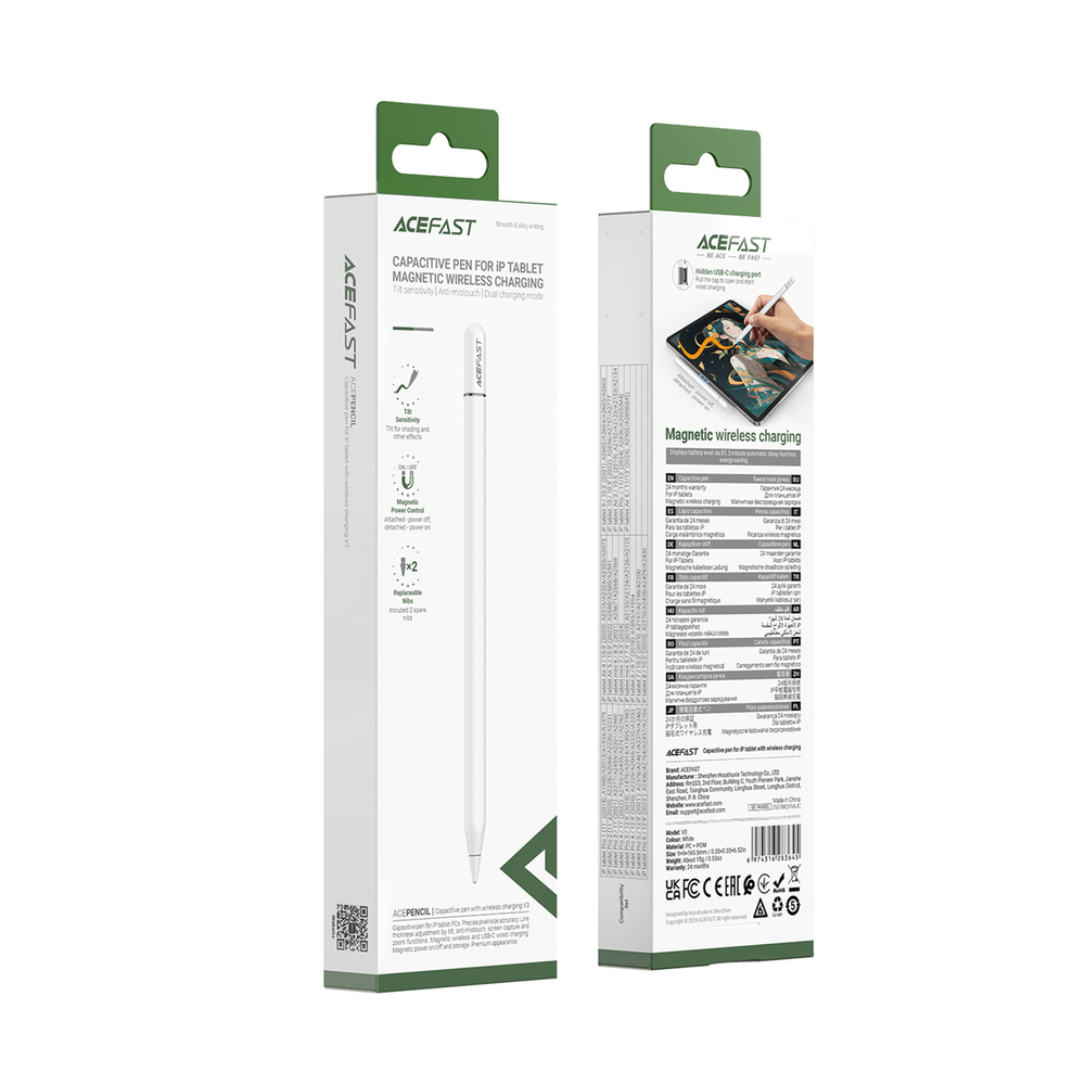 iTok webáruház - Acefast V3 kapacitív érintőceruza iPadhez (fehér) 7 Acefast V3 Capacitive Stylus for iPad with Wireless Charging and 2 Interchangeable Tips (fehér)