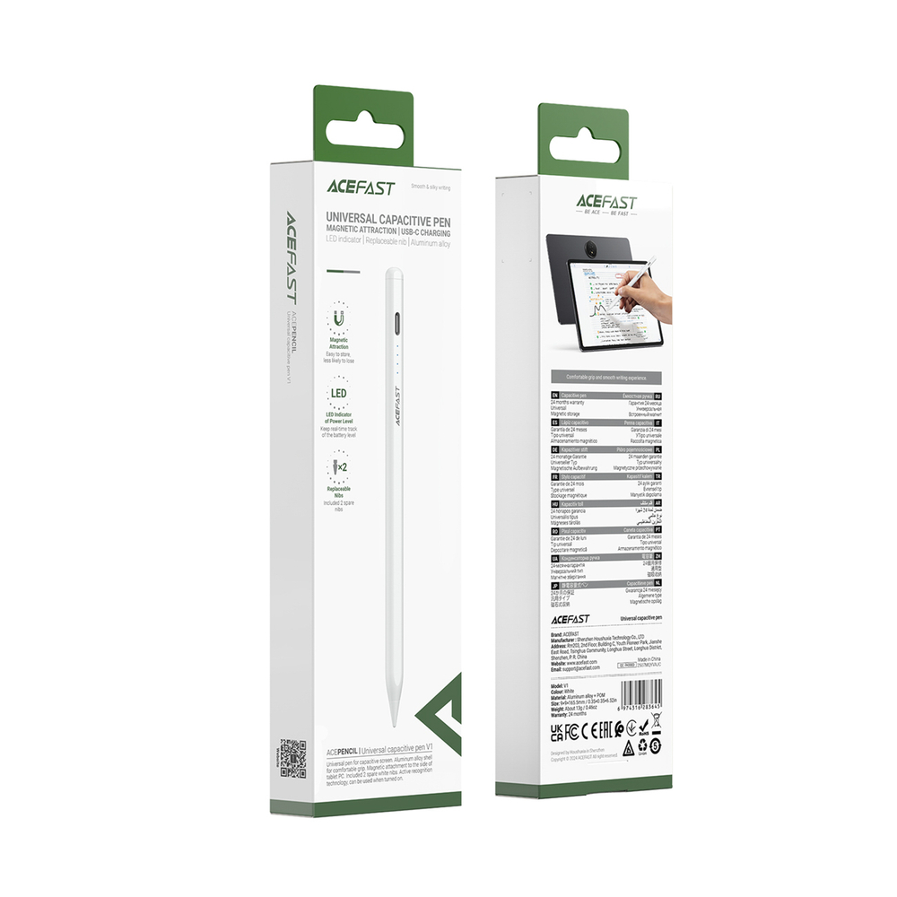 iTok webáruház - Acefast V1 kapacitív érintőceruza 2 cserélhető heggyel (fehér) 6 Acefast V1 Universal Capacitive Stylus with 2 Interchangeable Tips (fehér)