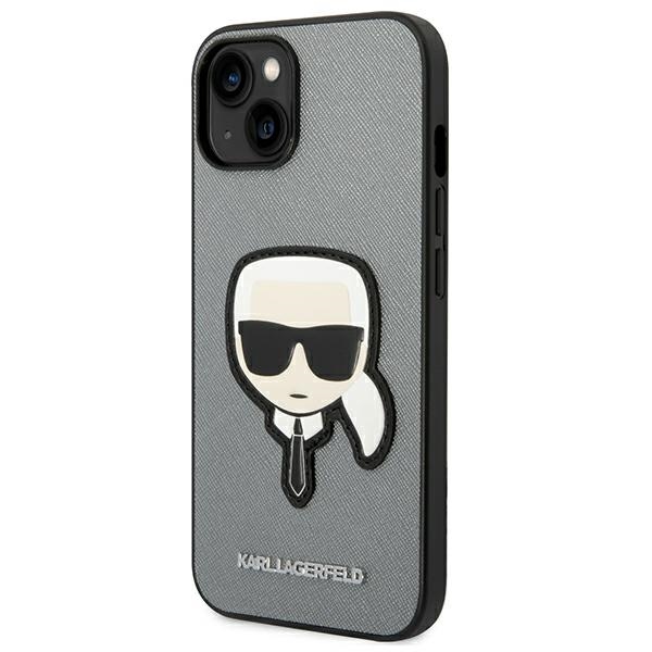 iTok webáruház - Karl Lagerfeld Karl Lagerfeld Saffiano Karl's Head Patch tok iPhone 14 Plus készülékhez (ezüst) 2 Karl Lagerfeld Saffiano Karl's Head Patch case for iPhone 14 Plus (ezüst)