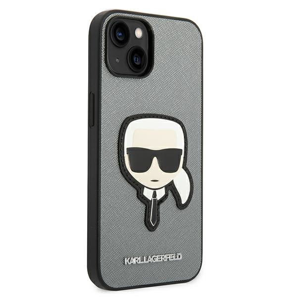 iTok webáruház - Karl Lagerfeld Karl Lagerfeld Saffiano Karl's Head Patch tok iPhone 14 Plus készülékhez (ezüst) 4 Karl Lagerfeld Saffiano Karl's Head Patch case for iPhone 14 Plus (ezüst)