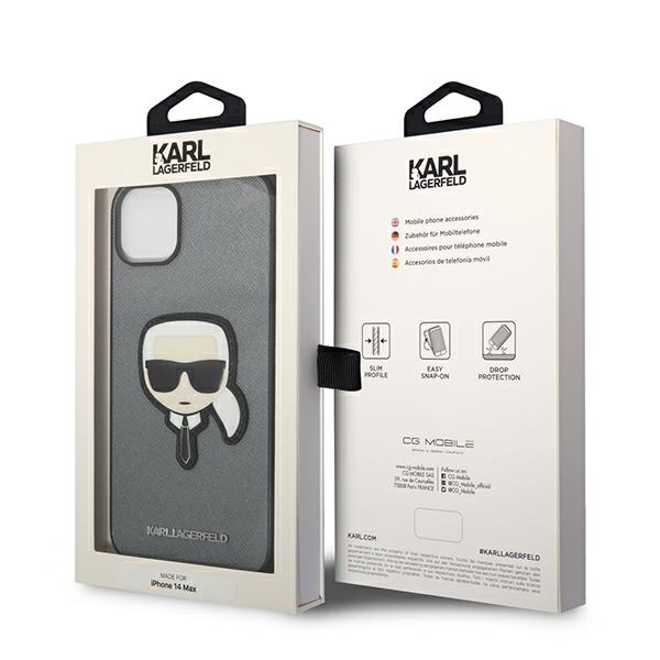 iTok webáruház - Karl Lagerfeld Karl Lagerfeld Saffiano Karl's Head Patch tok iPhone 14 Plus készülékhez (ezüst) 8 Karl Lagerfeld Saffiano Karl's Head Patch case for iPhone 14 Plus (ezüst)
