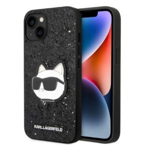 Karl Lagerfeld Glitter Choupette kemény tok iPhone 14 Plus készülékhez, fekete