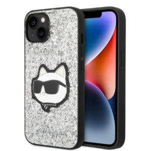 Karl Lagerfeld KLHCP14MG2CPS Glitter Choupette kemény tok iPhone 14 Plus készülékhez – ezüst