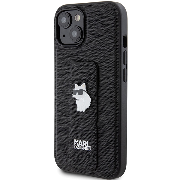 iTok webáruház - Karl Lagerfeld Karl Lagerfeld Gripstand Saffiano Choupette Pins tok iPhone 15 Plus / 14 Plus (fekete) 2 Karl Lagerfeld Gripstand Saffiano Choupette Pins Case for iPhone 15 Plus / 14 Plus (fekete)