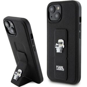 Karl Lagerfeld Gripstand Saffiano Karl&Choupette Pin tok iPhone 15 Plus / 14 Plus (fekete)