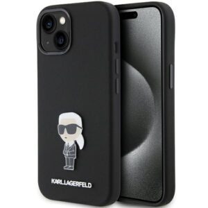 Karl Lagerfeld Silicone Ikonik Metal Pin szilikon tok iPhone 15 Plus / 14 Plus készülékhez (fekete)