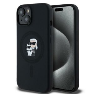 Karl Lagerfeld Silicone Karl & Choupette MagSafe tok iPhone 15 Plus / 14 Plus készülékhez (fekete)
