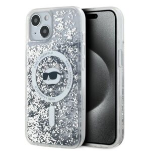 Karl Lagerfeld Liquid Glitter Choupette Head MagSafe tok iPhone 15 Plus / 14 Plus készülékhez (átlátszó)