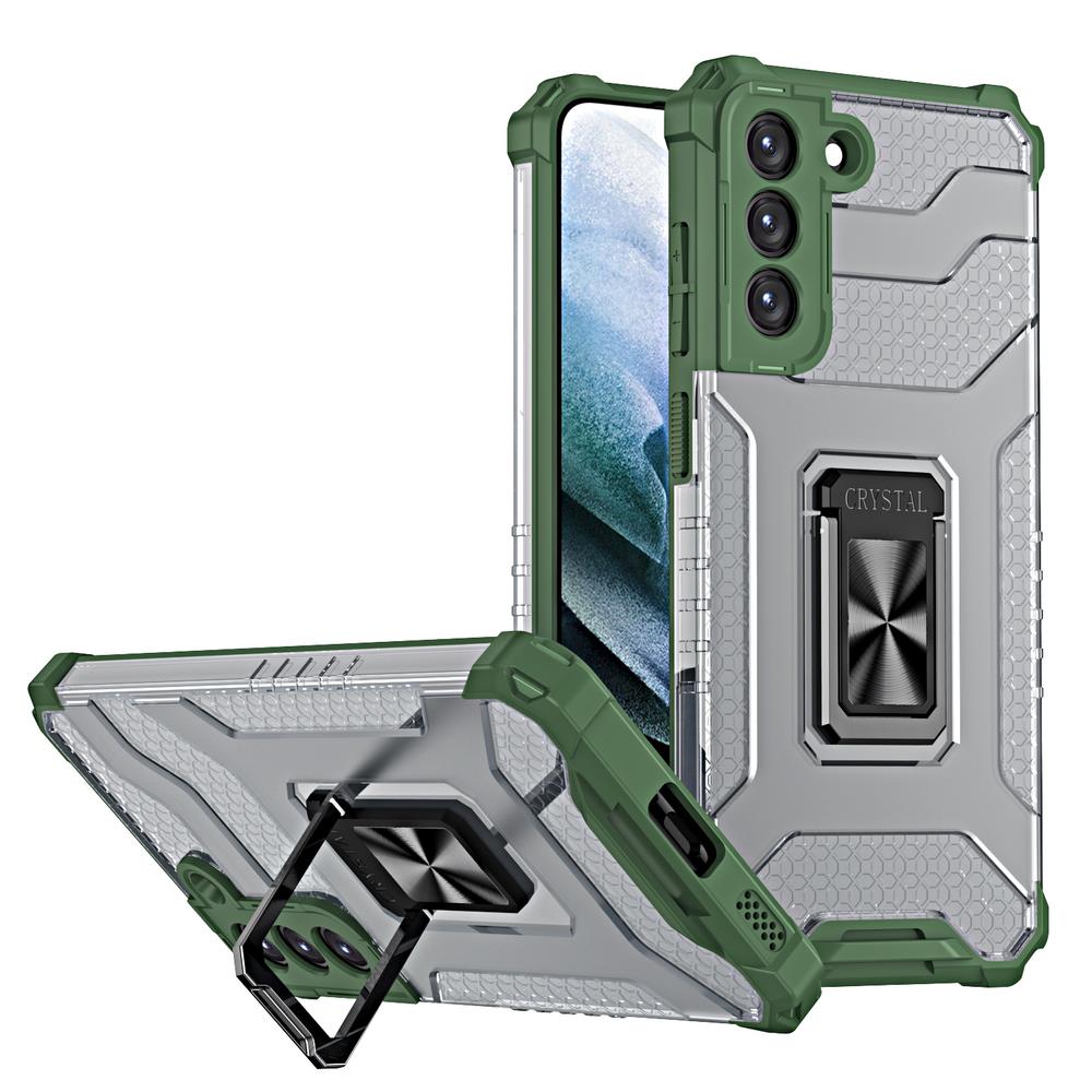 iTok webáruház - Samsung Crystal Ring Case hibrid tok mágneses tartóval Samsung Galaxy S22+ készülékhez, zöld 1 Crystal Ring Case tough hybrid cover + magnetic holder for Samsung Galaxy S22 + (S22 Plus) green