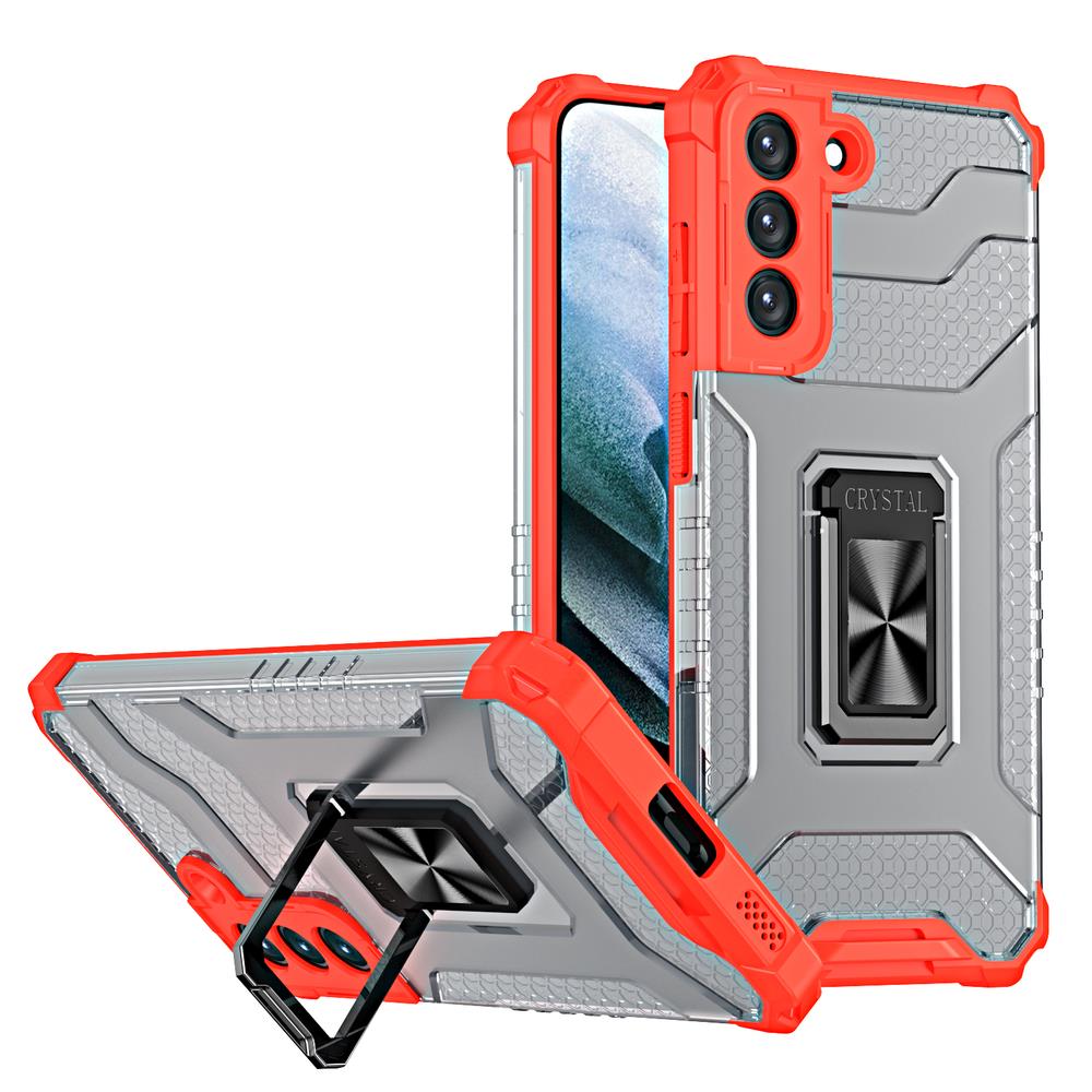 iTok webáruház - Samsung Crystal Ring Case tok Samsung Galaxy S22+ készülékhez, piros 1 Crystal Ring Case tough hybrid cover + magnetic holder for Samsung Galaxy S22 + (S22 Plus) red