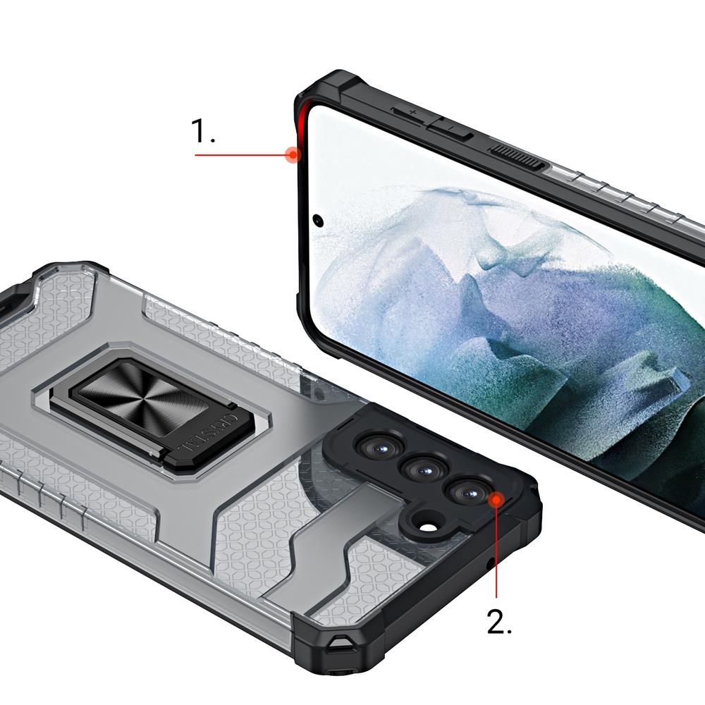 iTok webáruház - Samsung Crystal Ring Case tok Samsung Galaxy S22+ készülékhez, piros 6 Crystal Ring Case tough hybrid cover + magnetic holder for Samsung Galaxy S22 + (S22 Plus) red
