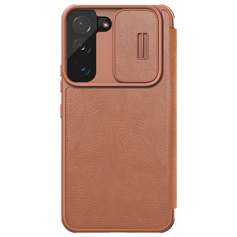iTok webáruház - Nillkin Nillkin Qin Leather Pro bőr tok Samsung Galaxy S22+ készülékhez 3 Nillkin Qin Leather Pro Case Case for Samsung Galaxy S22+ (S22 Plus) Camera Protector Holster Cover Flip Case Brown