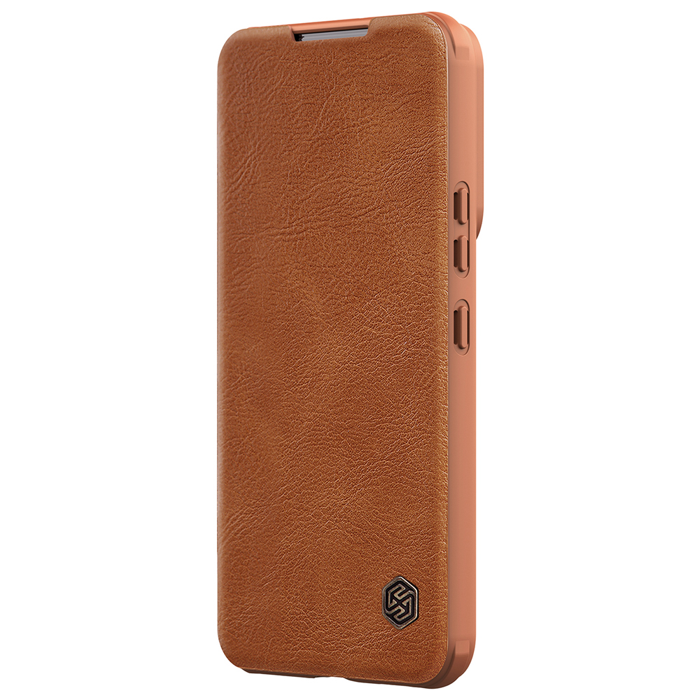 iTok webáruház - Nillkin Nillkin Qin Leather Pro bőr tok Samsung Galaxy S22+ készülékhez 4 Nillkin Qin Leather Pro Case Case for Samsung Galaxy S22+ (S22 Plus) Camera Protector Holster Cover Flip Case Brown