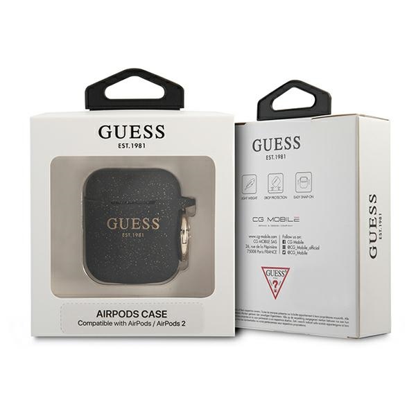 iTok webáruház - Guess Guess GUA2SGGEK szilikon tok AirPods 1/2 generációhoz fekete/fekete 3 Guess GUA2SGGEK AirPods cover black/black Silicone Glitter