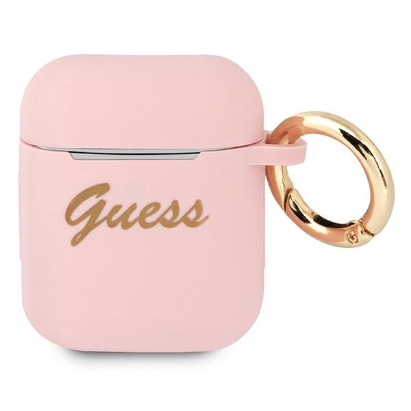 iTok webáruház - Guess Guess GUA2SSSI szilikon tok AirPods 1/2-höz – rózsaszín 1 Guess GUA2SSSI AirPods cover pink/pink Silicone Vintage Script
