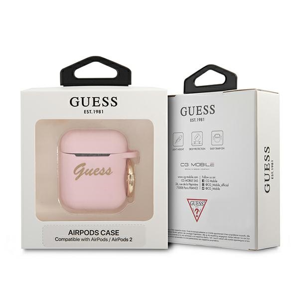 iTok webáruház - Guess Guess GUA2SSSI szilikon tok AirPods 1/2-höz – rózsaszín 3 Guess GUA2SSSI AirPods cover pink/pink Silicone Vintage Script