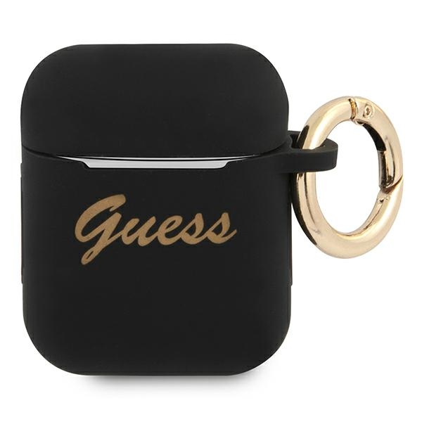 iTok webáruház - Guess Guess GUA2SSSK szilikon tok AirPods 1/2-höz, fekete/fekete 1 Guess GUA2SSSK AirPods cover black/black Silicone Vintage Script