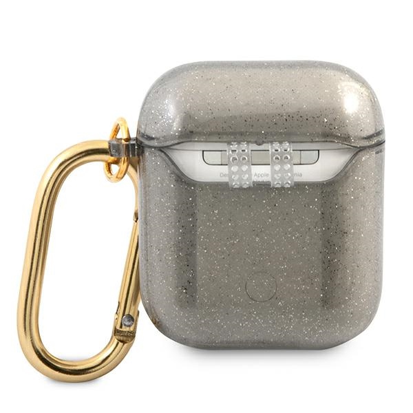 iTok webáruház - Guess Guess GUA2UCG4GK AirPods 1/2 tok – Glitter Collection, fekete 2 Guess GUA2UCG4GK AirPods cover black/black Glitter Collection