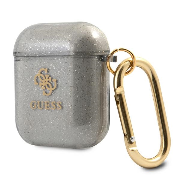 iTok webáruház - Guess Guess GUA2UCG4GK AirPods 1/2 tok – Glitter Collection, fekete 3 Guess GUA2UCG4GK AirPods cover black/black Glitter Collection