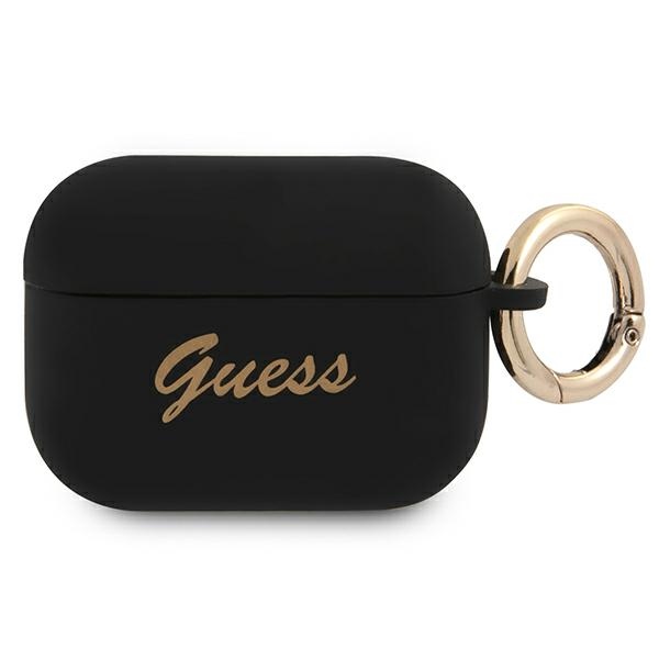 iTok webáruház - Guess Guess GUAPSSSK AirPods Pro szilikon tok – Vintage Script fekete/fekete 1 Guess GUAPSSSK AirPods Pro cover black/black Silicone Vintage Script