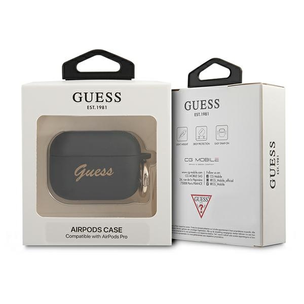 iTok webáruház - Guess Guess GUAPSSSK AirPods Pro szilikon tok – Vintage Script fekete/fekete 3 Guess GUAPSSSK AirPods Pro cover black/black Silicone Vintage Script
