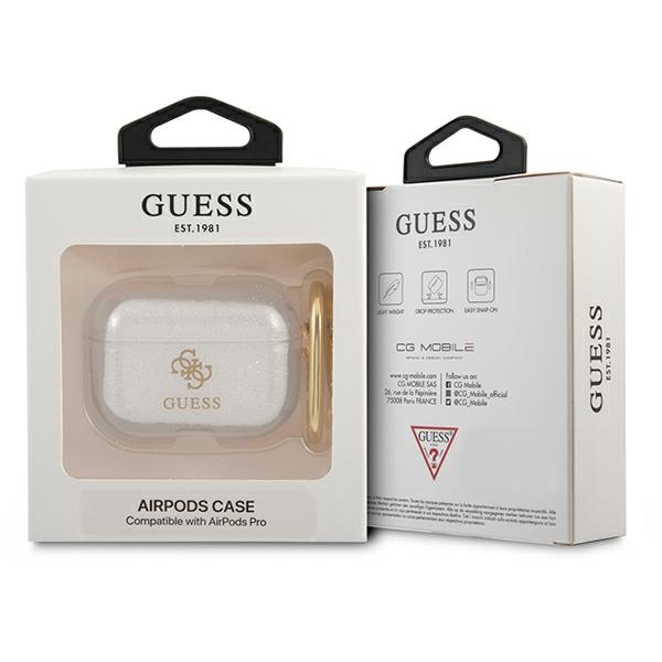 iTok webáruház - Guess Guess GUAPUCG4GT AirPods Pro tok – Glitter, átlátszó 3 Guess GUAPUCG4GT AirPods Pro cover Transparent Glitter Collection