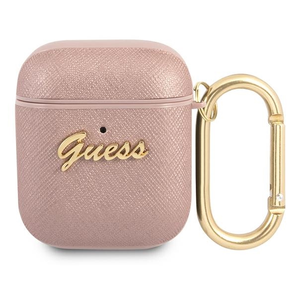 iTok webáruház - Guess Guess GUA2SASMP Saffiano tok AirPods 1/2-höz 1 Guess GUA2SASMP AirPods cover pink/pink Saffiano Script Metal Collection