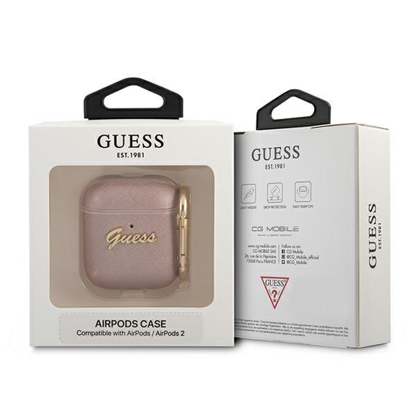 iTok webáruház - Guess Guess GUA2SASMP Saffiano tok AirPods 1/2-höz 3 Guess GUA2SASMP AirPods cover pink/pink Saffiano Script Metal Collection