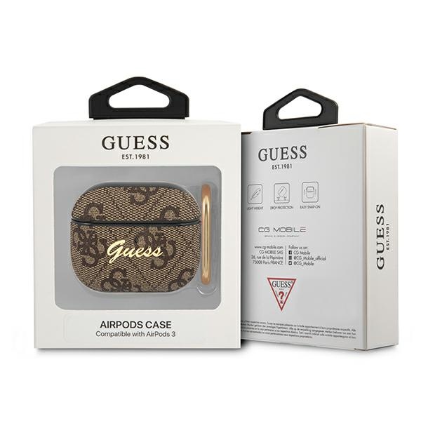 iTok webáruház - Guess Guess GUA34GSMW AirPods 3 tok – 4G Script Metal Collection, barna 3 Guess GUA34GSMW AirPods 3 cover brown/brown 4G Script Metal Collection