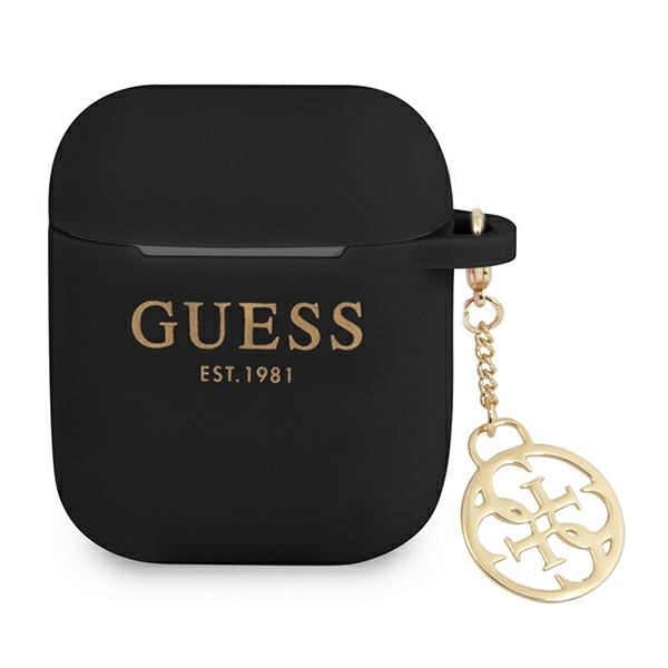 iTok webáruház - Guess Guess GUA2LSC4EK szilikon tok AirPods 1/2-höz – Charm 4G Collection, fekete 1 Guess GUA2LSC4EK AirPods 1/2 cover black/black Silicone Charm 4G Collection