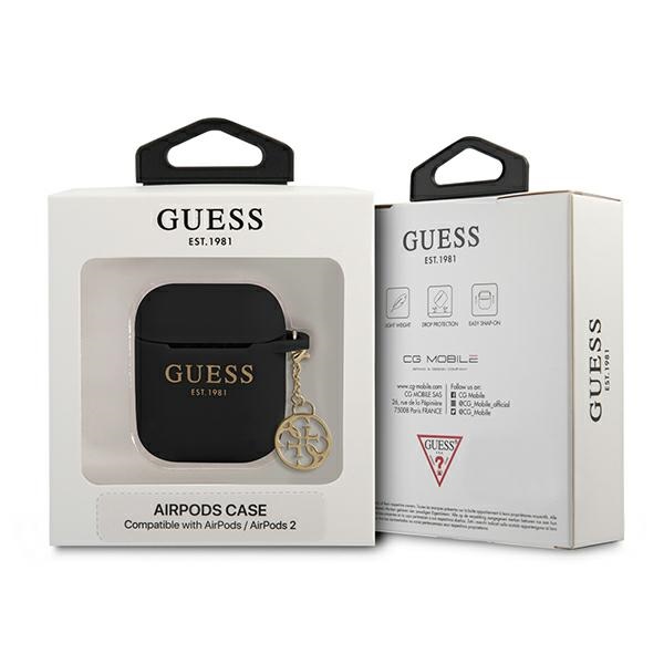 iTok webáruház - Guess Guess GUA2LSC4EK szilikon tok AirPods 1/2-höz – Charm 4G Collection, fekete 3 Guess GUA2LSC4EK AirPods 1/2 cover black/black Silicone Charm 4G Collection