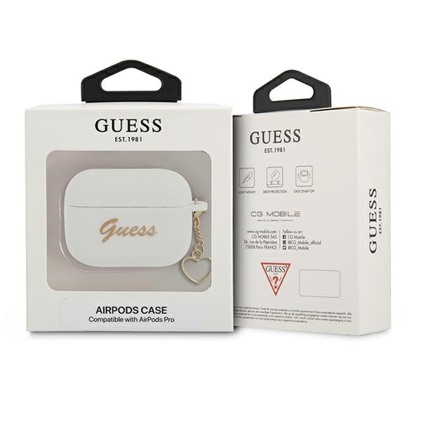 iTok webáruház - Guess Guess GUAPLSCHSH AirPods Pro szilikon tok – Charm Heart Collection, fehér 3 Guess GUAPLSCHSH AirPods Pro cover white/white Silicone Charm Heart Collection