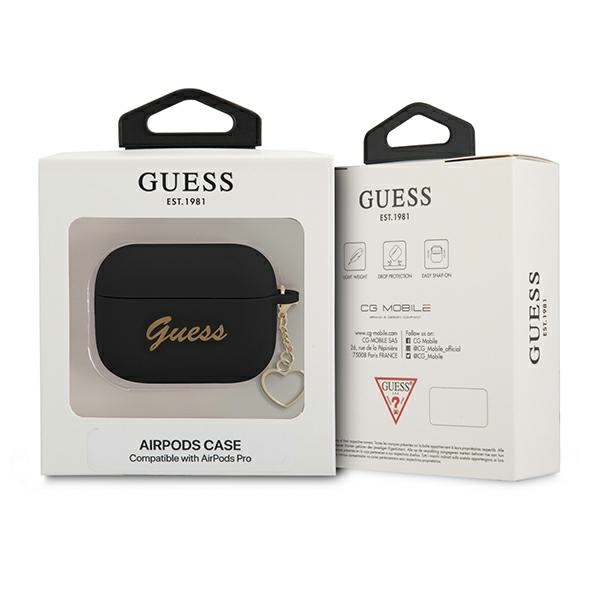 iTok webáruház - Guess Guess GUAPLSCHSK szilikon tok Apple AirPods Pro készülékhez – Charm Heart Collection 3 Guess GUAPLSCHSK AirPods Pro cover black/black Silicone Charm Heart Collection