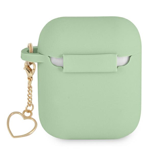 iTok webáruház - Guess Guess GUA2LSCHSN AirPods 1/2 szilikontok – Silicone Heart Charm 2 Guess GUA2LSCHSN AirPods cover green/green Silicone Charm Heart Collection