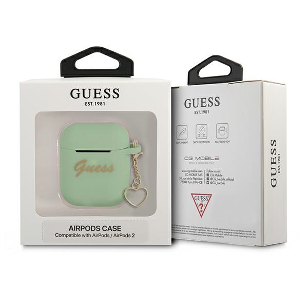 iTok webáruház - Guess Guess GUA2LSCHSN AirPods 1/2 szilikontok – Silicone Heart Charm 3 Guess GUA2LSCHSN AirPods cover green/green Silicone Charm Heart Collection