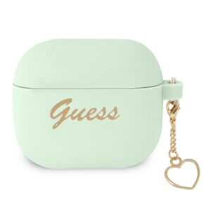 Guess GUA3LSCHSN szilikon tok AirPods 3-hoz, zöld, szív alakú charm díszítéssel