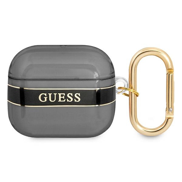 iTok webáruház - Guess Guess GUA3HHTSK AirPods 3 tok – fekete 1 Guess GUA3HHTSK AirPods 3 cover black/black Strap Collection